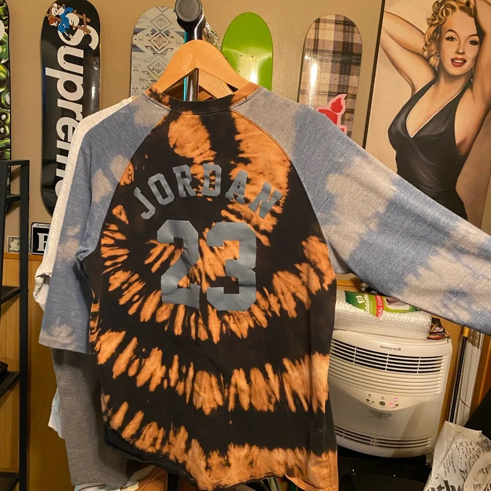 Jordan 3 quarter sleeve men’s size large fitted reverse dye custom one of one